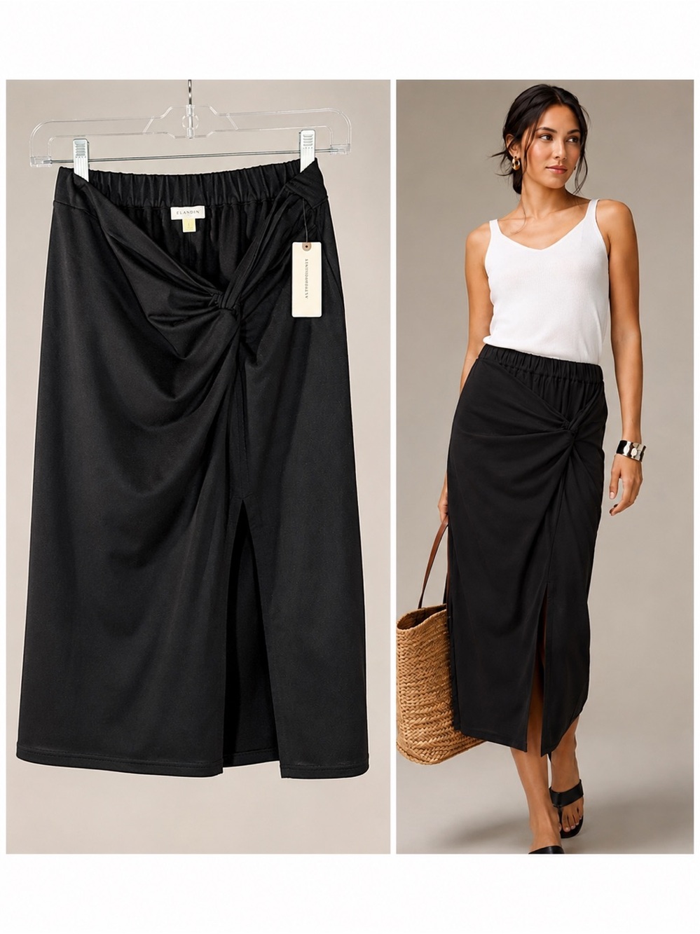 Anthropologie Celandine Bianca Midi Skirt Slit Stretch Sz L  NWT